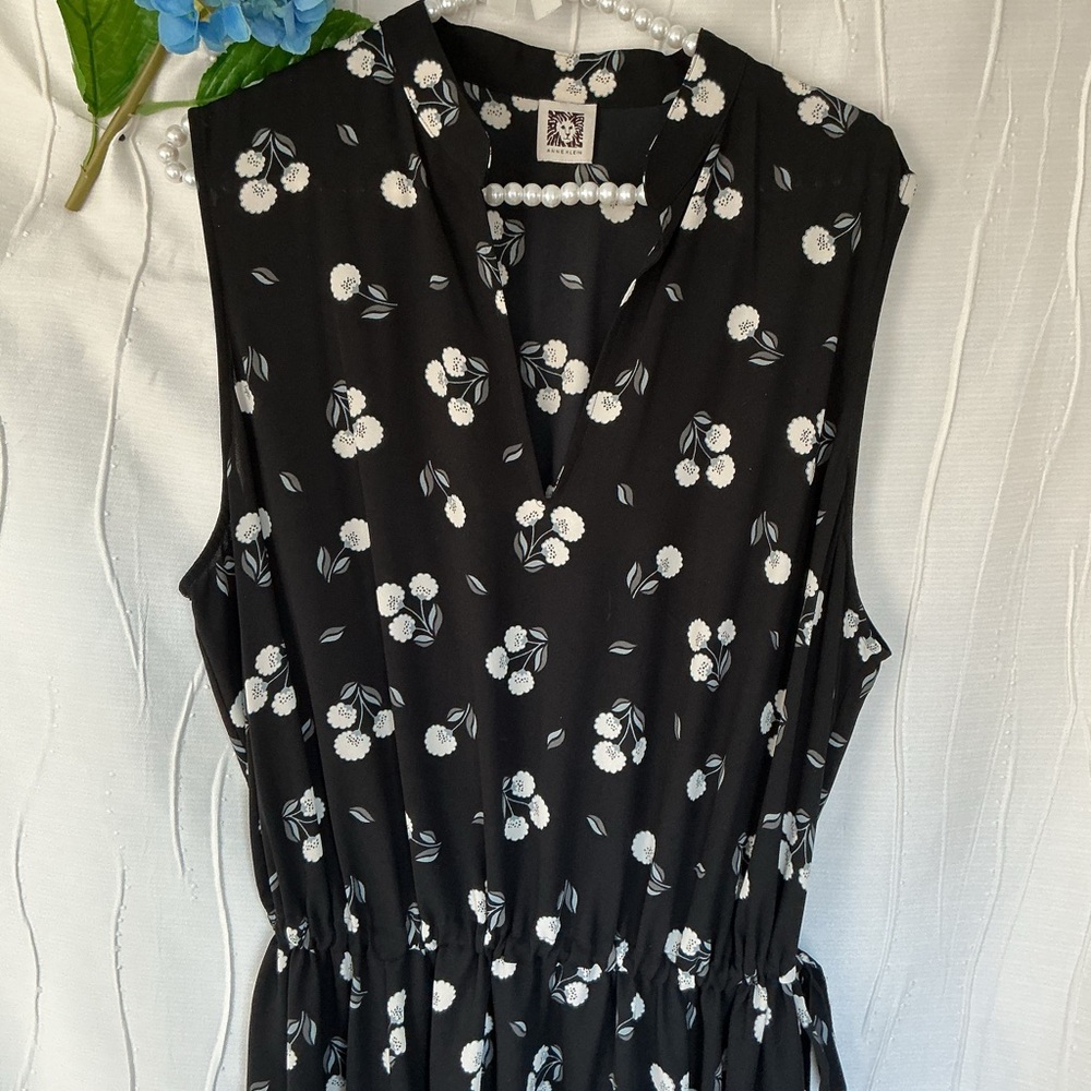 Anne Klein Black and White Floral Midi Dress